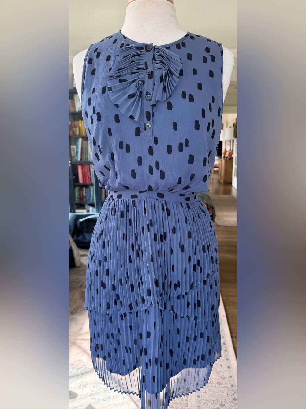 Banana Republic Sleeveless Periwinkle Blue Polka Dot Pleated Mini Dress - Picture 4 of 7